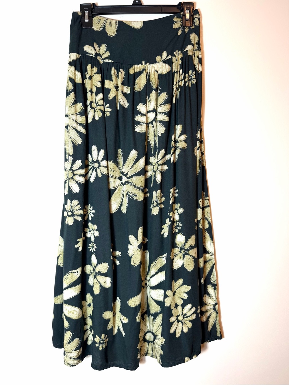 Natural Life Navy Floral Maxi Skirt Smocked Waist Side Slit NWT Small